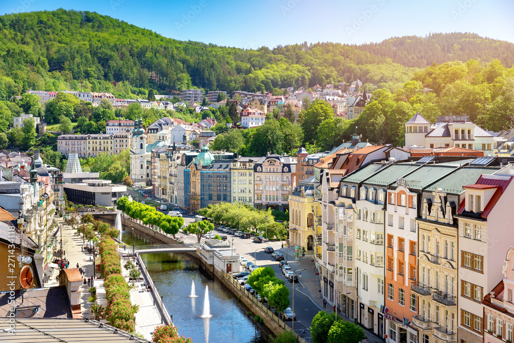 Karlovy Vary spa town colonnades and thermal springs